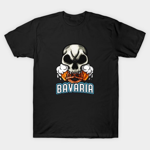 Bavaria Skull Pretzel Oktoberfest Germany Fun T-Shirt by Foxxy Merch